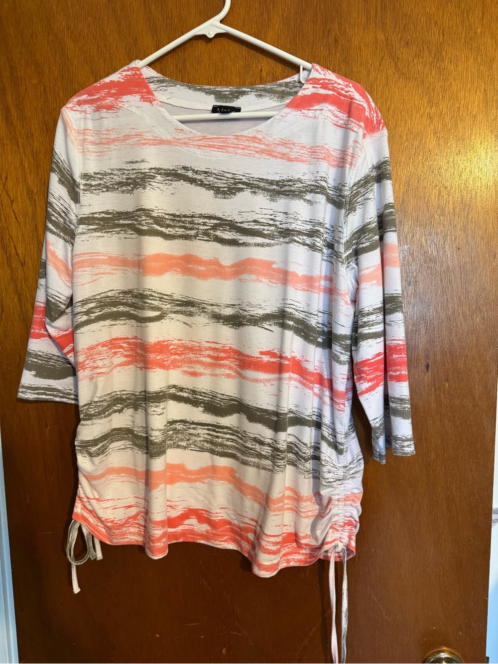 Link Coral and Gray Brushstroke Striped Tunic with Drawstring